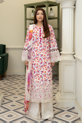 3-PC Unsttiched Embroidered Printed Lawn Neraya By Johra | JS-599