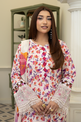 3-PC Unsttiched Embroidered Printed Lawn Neraya By Johra | JS-599
