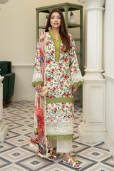 3-PC Unsttiched Embroidered Printed Lawn Neraya By Johra | JS-593