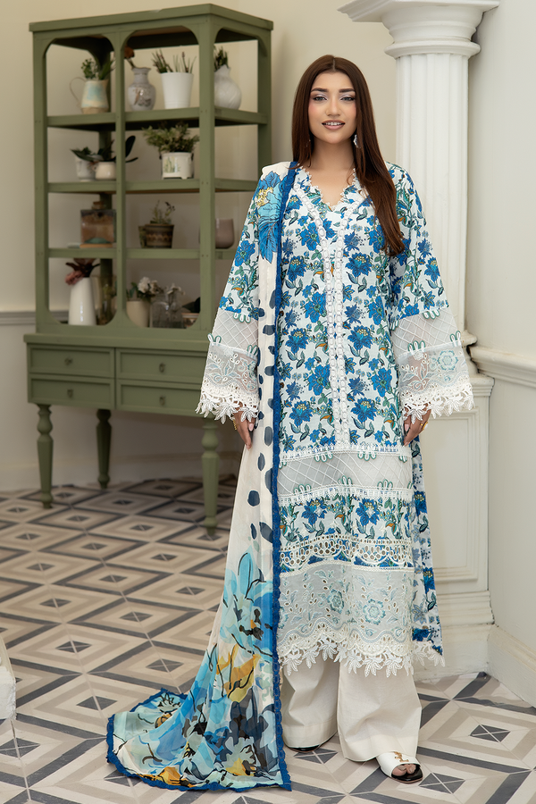 3-PC Unsttiched Embroidered Printed Lawn Neraya By Johra | JS-595
