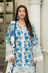 3-PC Unsttiched Embroidered Printed Lawn Neraya By Johra | JS-595