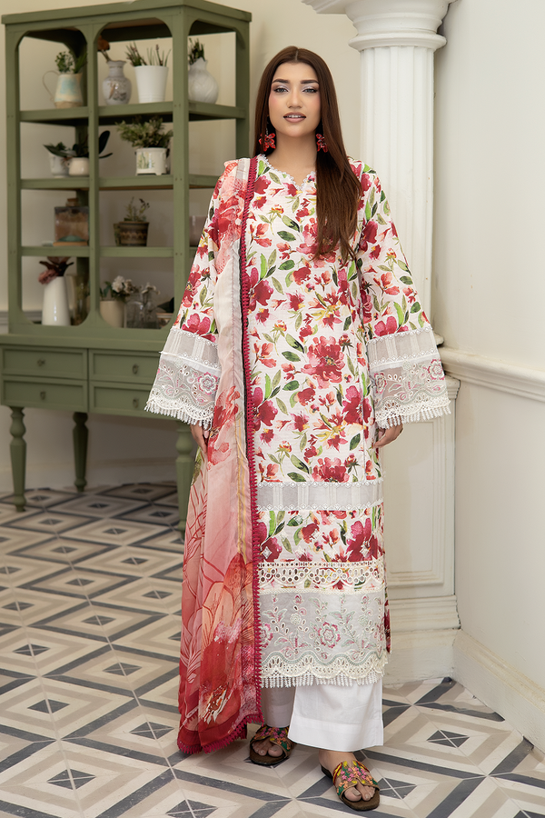 3-PC Unsttiched Embroidered Printed Lawn Neraya By Johra | JS-594