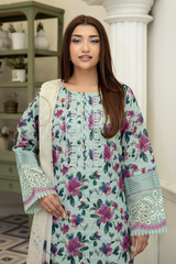 3-PC Unsttiched Embroidered Printed Lawn Neraya By Johra | JS-596