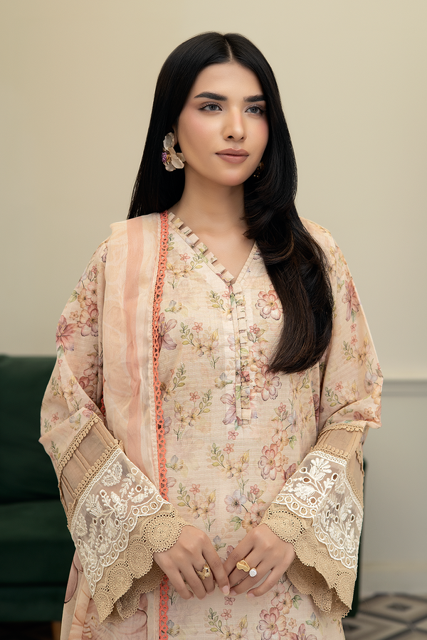 3-PC Unsttiched Embroidered Printed Lawn Zoya By Johra | JS-601