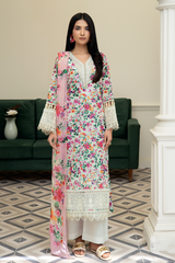 3-PC Unsttiched Embroidered Printed Lawn Zoya By Johra | JS-607