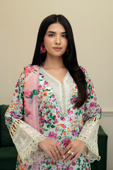 3-PC Unsttiched Embroidered Printed Lawn Zoya By Johra | JS-607