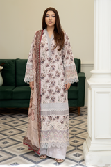 3-PC Unsttiched Embroidered Printed Lawn Zoya By Johra | JS-604