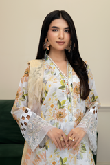 3-PC Unsttiched Embroidered Printed Lawn Zoya By Johra | JS-606