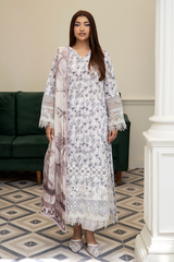 3-PC Unsttiched Embroidered Printed Lawn Zoya By Johra | JS-608