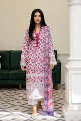 3-PC Unsttiched Embroidered Printed Lawn Zoya By Johra | JS-605