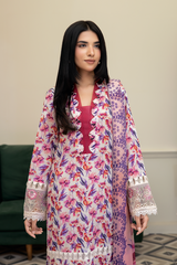 3-PC Unsttiched Embroidered Printed Lawn Zoya By Johra | JS-605