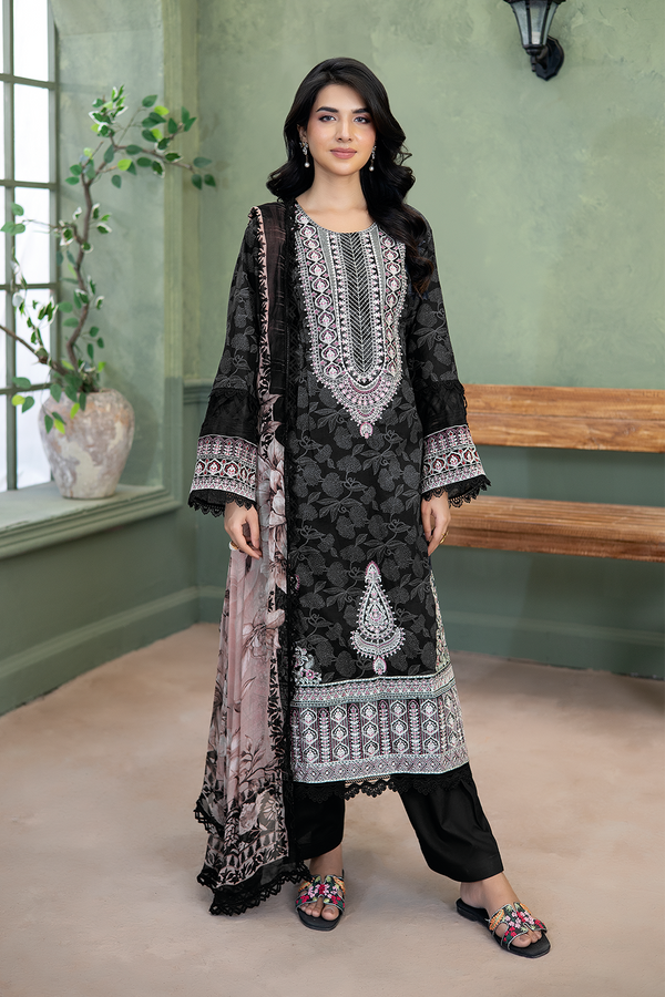 3-PC Unsttiched Embroidered Printed Lawn Serene By Johra | JS-657