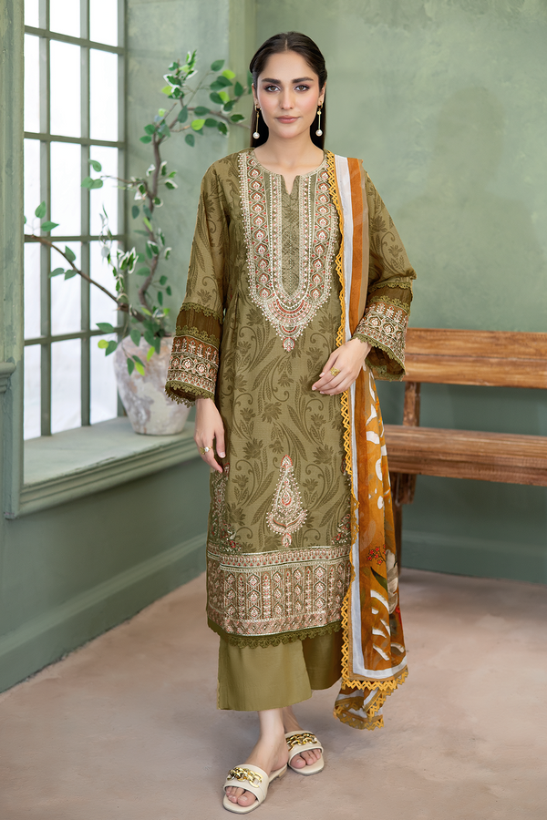 3-PC Unsttiched Embroidered Printed Lawn Serene By Johra | JS-661