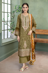 3-PC Unsttiched Embroidered Printed Lawn Serene By Johra | JS-661