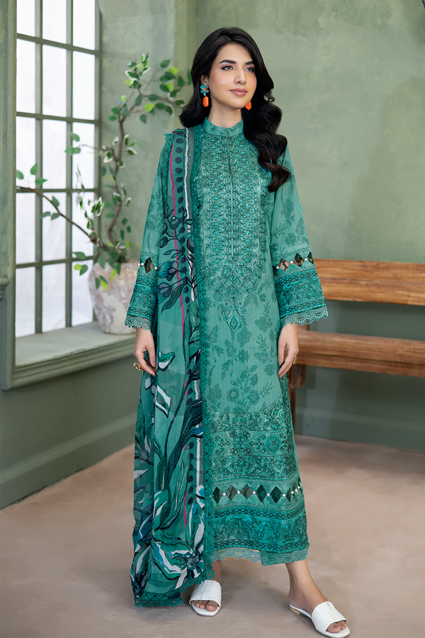 3-PC Unsttiched Embroidered Printed Lawn Serene By Johra | JS-662