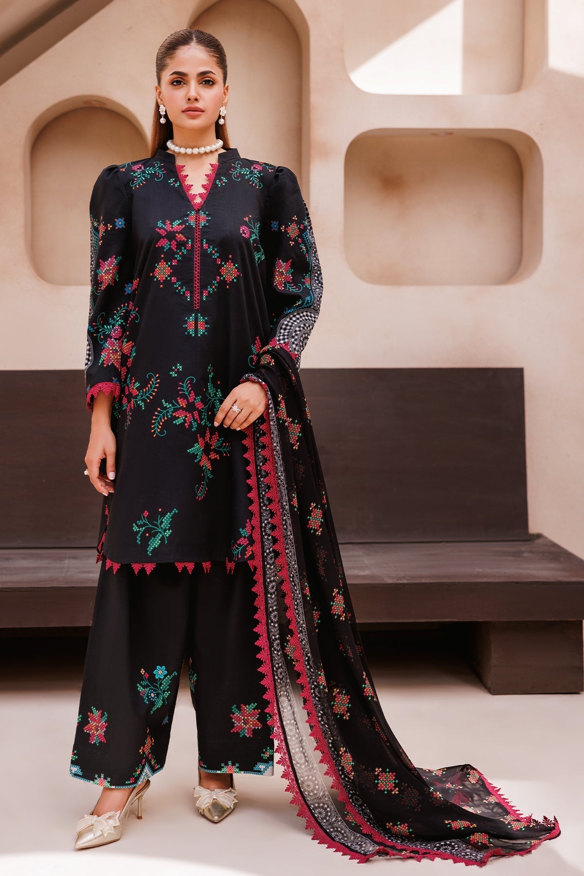 CP4-65 | 3Pc Unstitched Suit Printed Lawn Black Edition Vol-07 C-Prints By Charizma