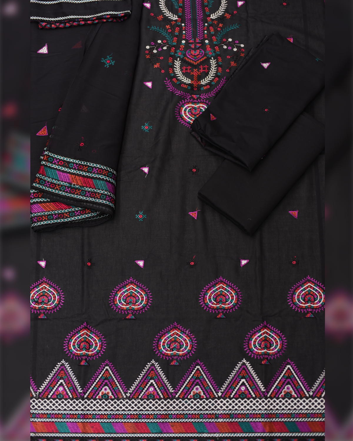 3-PC Unstitched Embroidered Shirt Bamber Crinkle Embroidered Dupatta | BA-5