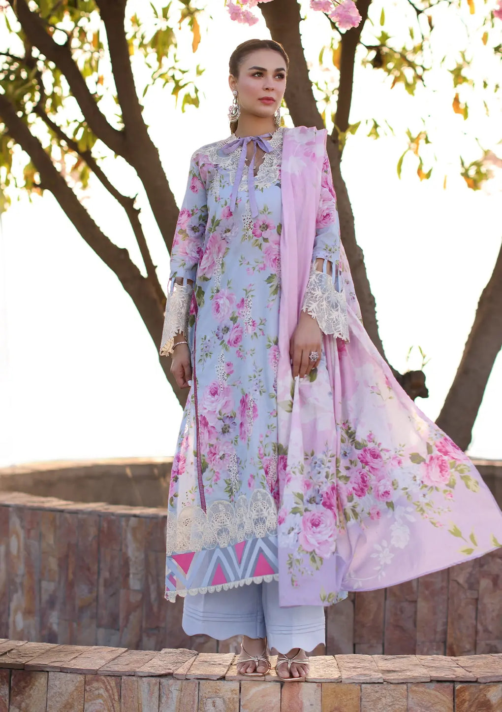 ECK-04A OCEAN BLOSSOMS | 3PC Unstitched Lawn Print Chikankari By Elaf Premium