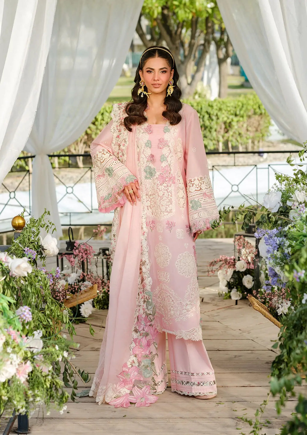 3-PC Unstitched Embordered Luxury Lawn By Elaf | ELH-1B SOPHIA