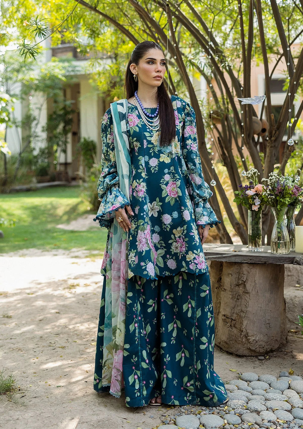 3-PC Unstitched Digital Printed Lawn By Elaf | AZURE FERN