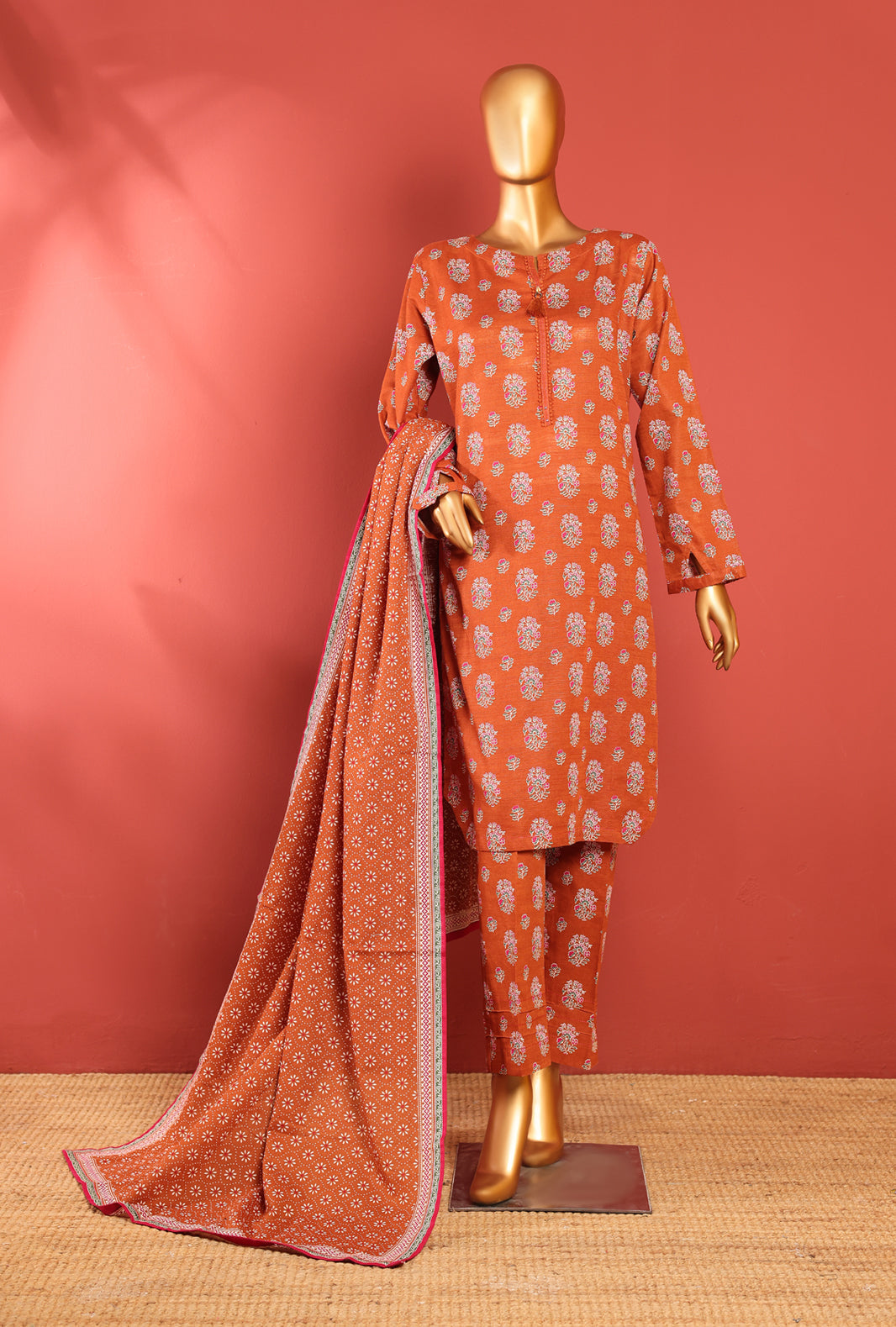 RUST- KPD-03- Khaddar Prints Stitched 3 Piece - Ready To Wear