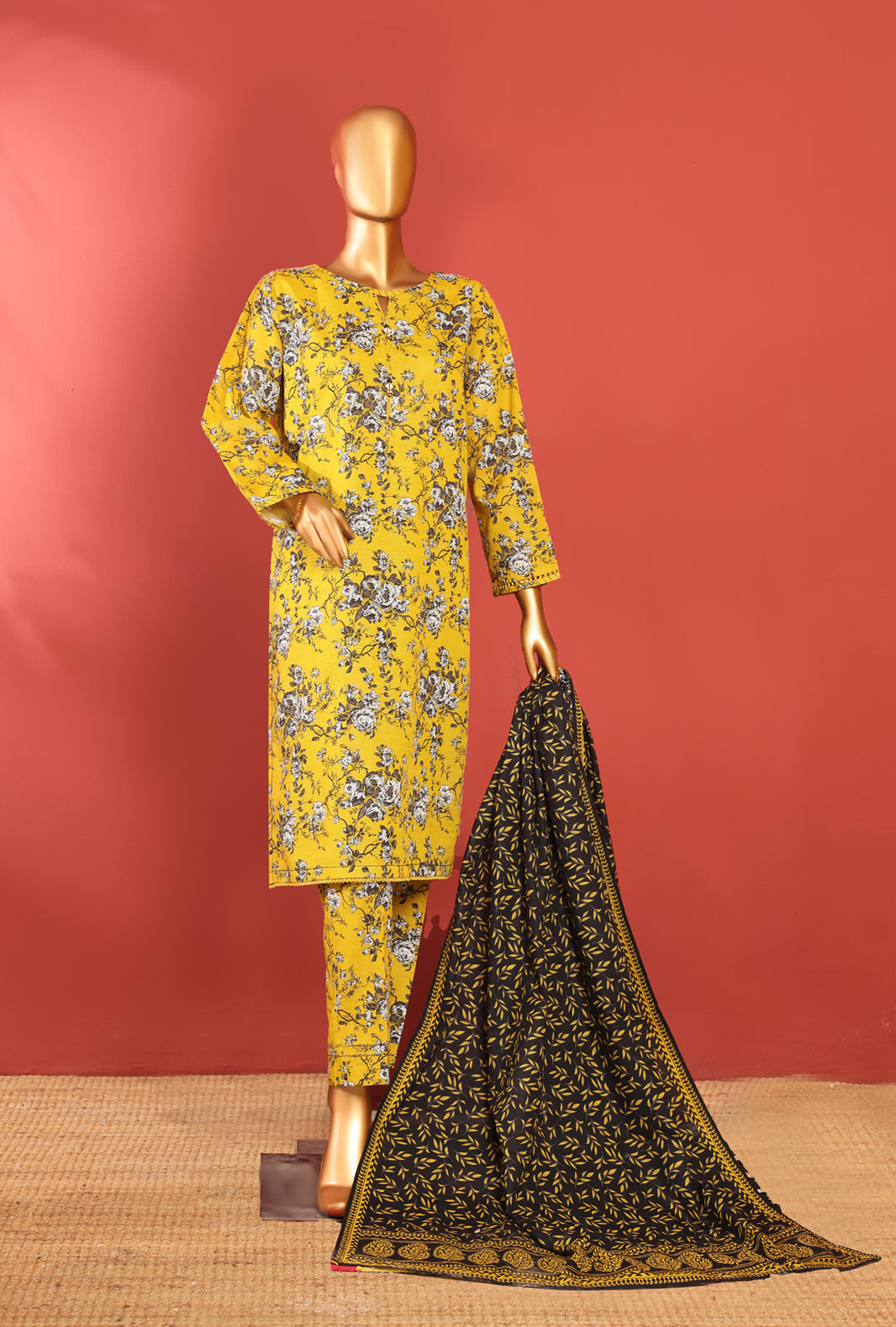 YELLOW - KPD-01 - Khaddar Prints Stitched 3 Piece - Ready To Wear