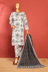 WHITE - KPD-02 - Khaddar Prints Stitched 3 Piece - Ready To Wear