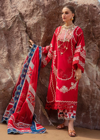 5A | Stars of Fire - Flame red | 3PC Unstitched Lawn Crimson By Saira Shakira
