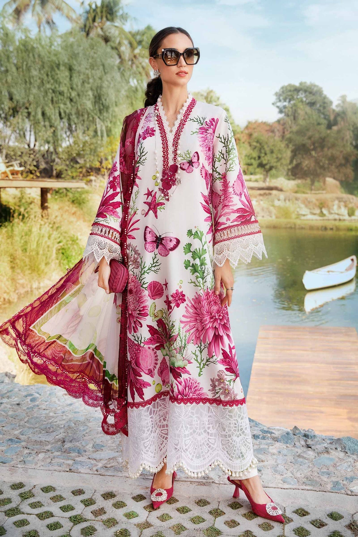 MPT-2510-A | 3Pc Unstitched Suit Printed Lawn Spring Summer 25 M Print By Maria B