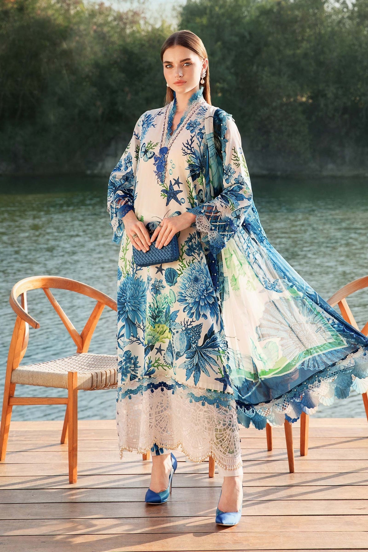 MPT-2510-B | 3Pc Unstitched Suit Printed Lawn Spring Summer 25 M Print By Maria B