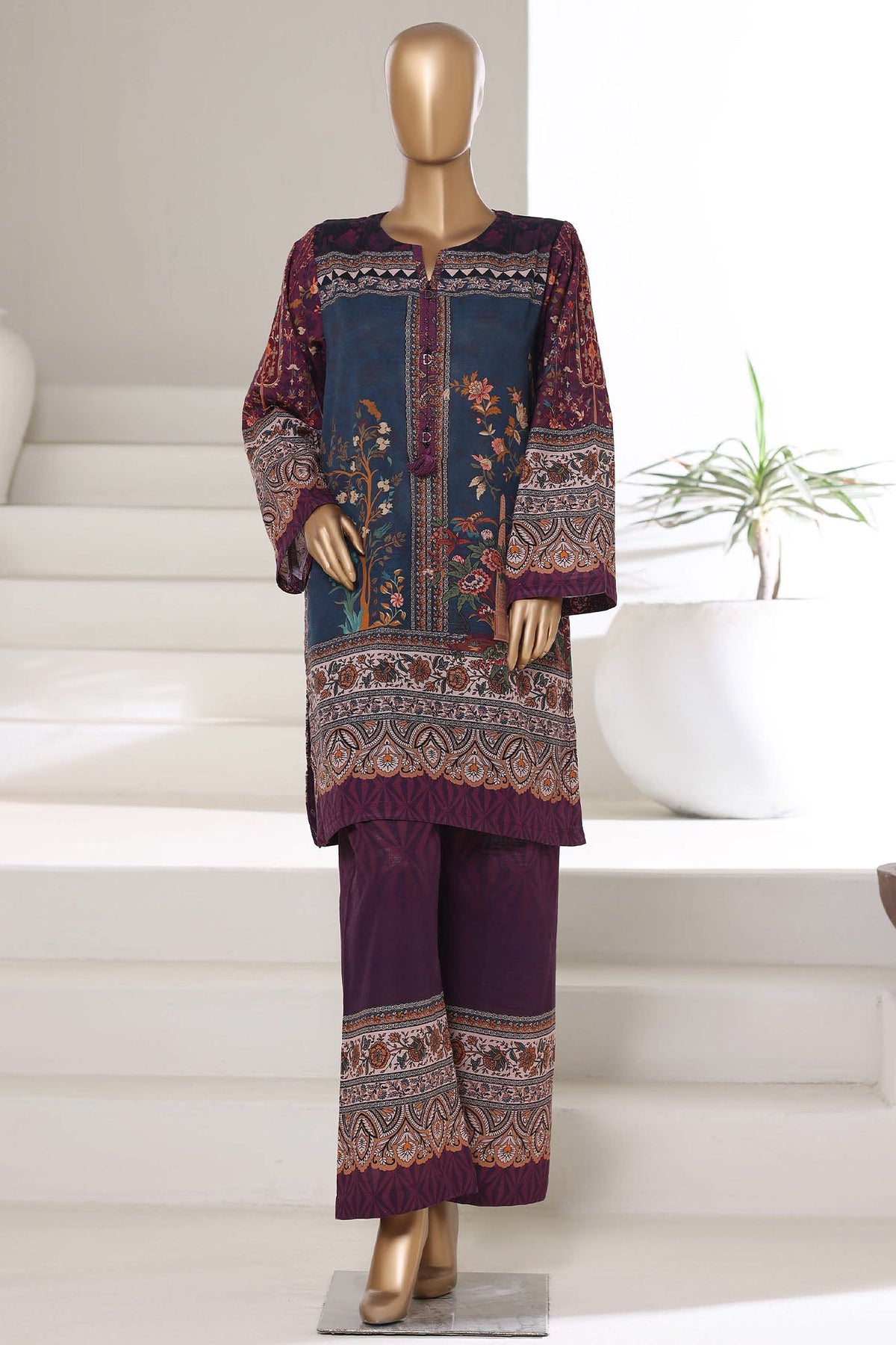 2-PC Stitched Printed Khaddar Co-Ords By Sadabahar | Falsa