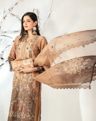 3-PC Semi-Stitched Embroidered Organza Ishq By Tawakkal Fabrics | D-5133