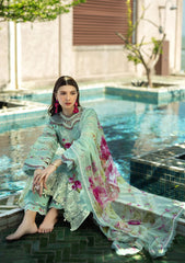 ETS-03A TURQUOISE | 3PC Unstitched Suit Embroidered Lawn Signature By Elaf Premium