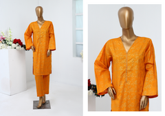 10 - 2PC Stitched basic lawn Gold print By Bin Saeed