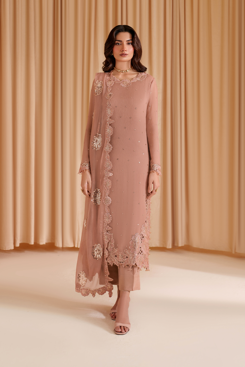 3-PC Unstitched Embroidered Net Chinon Chiffon By Iznik | CC-74