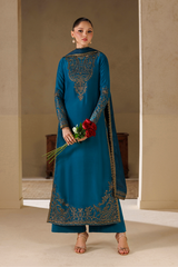 3Pc Suit – Embroidered Ramen Silk Unstitched with Pure Silk Dupatta By Iznik