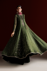 3Pc Embroidered Chiffon Unstitched Frock Suit By Iznik