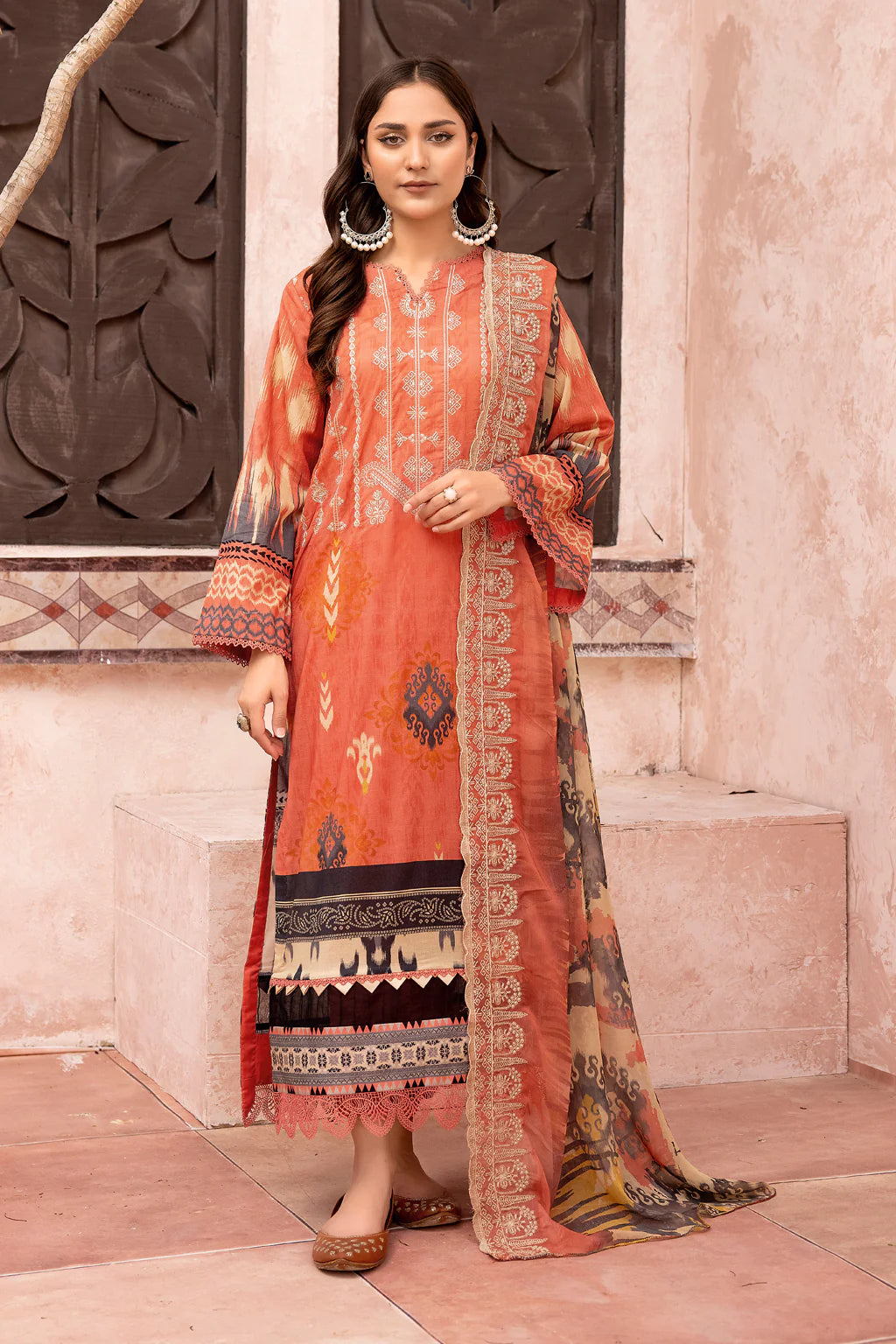 MT-493 | 3PC Unstitched Embroidered Printed Lawn Mehtab By Johra