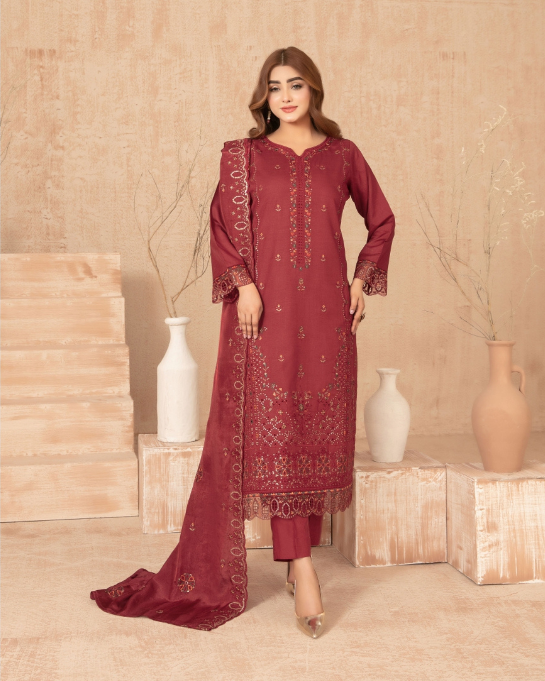 3-PC Unstitched Embroidered Grip Shawl Nisrine By Tawakkal Fabrics | D-4984