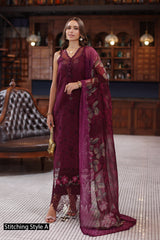 3-PC Unstitched Schiffli Embroidered Lawn Noor By saadia Asad | D12- Plum