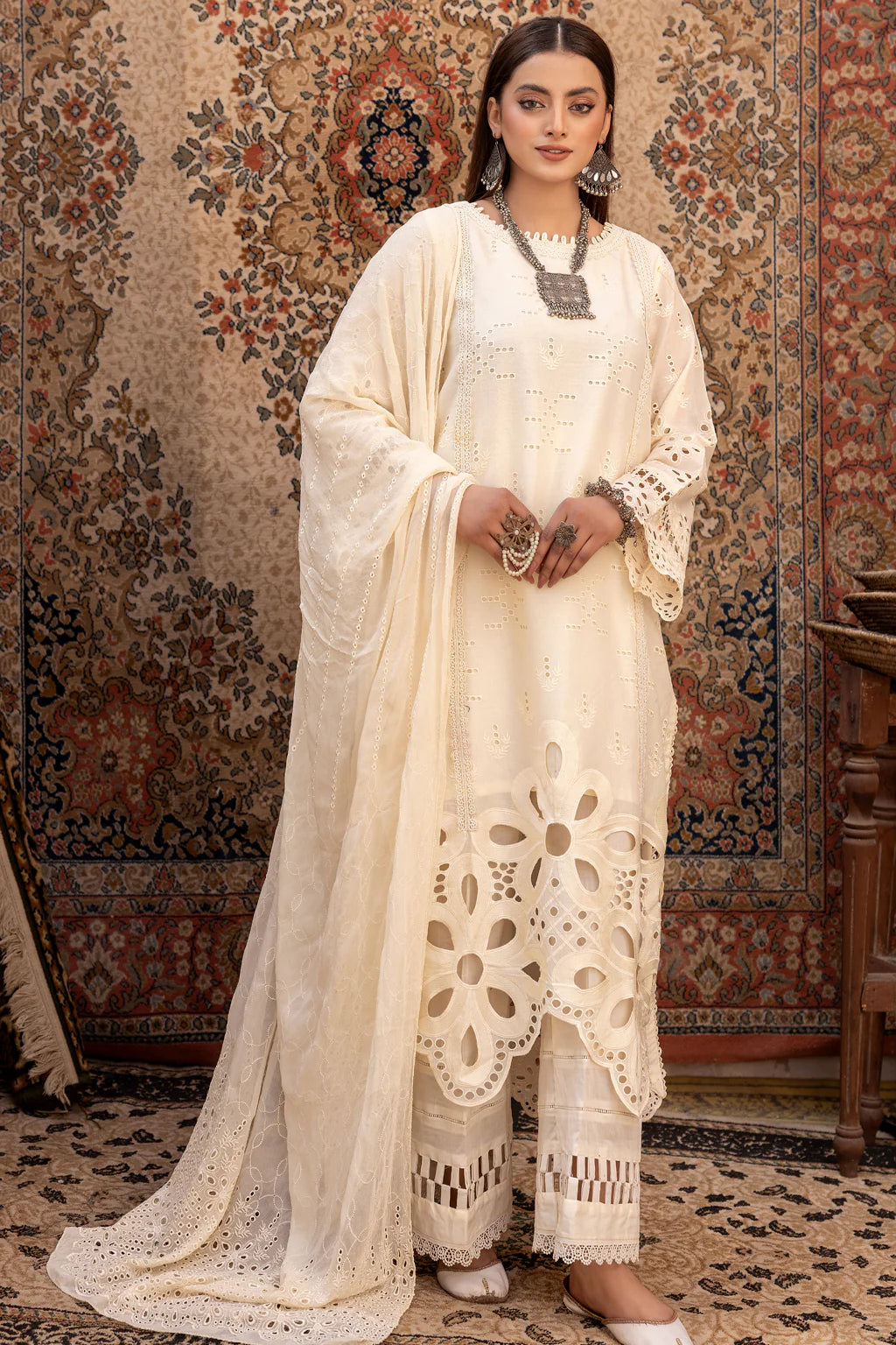 SF-225 | 4PC Unstitched Suit Chikenkari Lawn Shafaq By Johra
