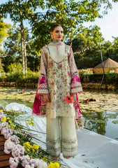 ELK-06B ROSES & WHITES | 3Pc Unstitched Suit Lawn Collection Prints Chikankari By Elaf Premium
