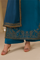 3Pc Suit – Embroidered Ramen Silk Unstitched with Pure Silk Dupatta By Iznik