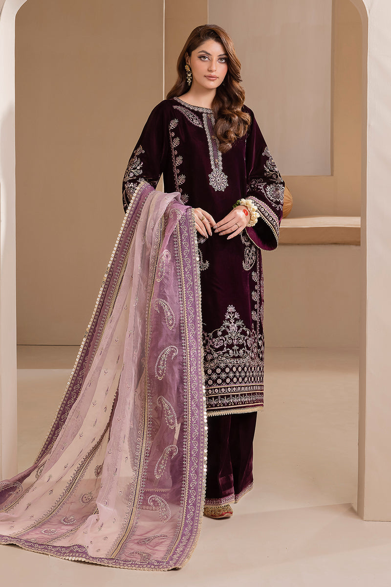 D-422 Unstitched - 3piece - Embroidered Velvet by Baroque