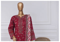 3-PC Stitched Embroidered Lawn Malika By sadabahar | D-04 Red