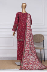 3-PC Stitched Embroidered Lawn Malika By sadabahar | D-04 Red