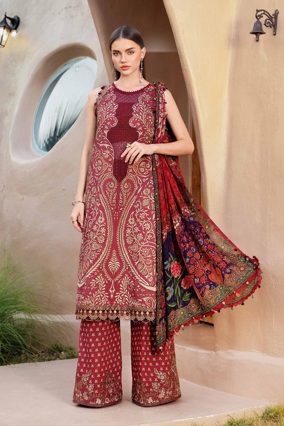 MPT-2512-A | 3Pc Unstitched Suit Printed Lawn Spring Summer 25 M Print By Maria B