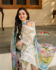 3-PC Unstitched Embroidered Lawn Aashiyana By Roheenaz | RNZ-05B