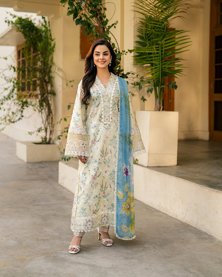 3-PC Unstitched Embroidered Lawn Aashiyana By Roheenaz | RNZ-05B