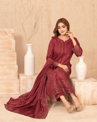 3-PC Unstitched Embroidered Grip Shawl Nisrine By Tawakkal Fabrics | D-4984